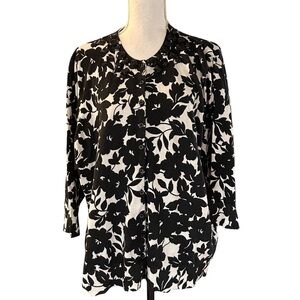 Kenar Woman Jewel Neck Floral Print Cardigan Sweater Plus Sz 3X Black Knit NEW